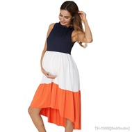 ↂ Patchwork Hit Color feminino Vestidos para maternidade vestido casual sem mangas Premama Sundress roupas elegantes de verão novo