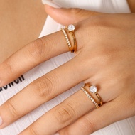 Korean Elegant Fashion Anti-Rust 2-Layer Titanium Diamond Ring C133
