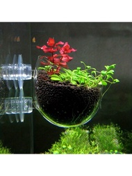 玻璃水族植物杯,水生植物盆,魚缸玻璃支架,附有2個吸盤,適用於水族箱