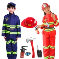 Halloween Firefighter Uniform Adult Kids Fireman Costumes Suit Boy Girl Performance Costumes