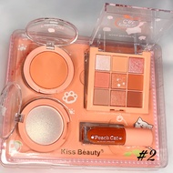 Kiss Beauty 4 IN 1 MAKE UP SET CUTE Peach Cat Eyeshadow Highlight Blusher Lipstick Makeup Set