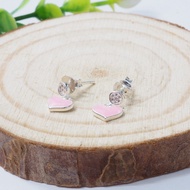 925 Silver Pink Enamel Paint Heart Ear Studs / Subang Telinga Love Perak 925 (ET3)