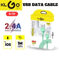 KLGO S-7D 1 meter 2.4A USB Quick Fast Charger Data Charging Cable Charger for IOS IPhone Type C