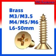 H68 Brass Cross Countersunk Head Self-Tapping Screws Pure Copper Wood Screws All Copper Flat Head Se