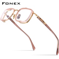 FONEX แว่นตากรอบแว่นตาไททาเนียมผู้ชายวินเทจขนาดใหญ่แว่นตาสี่เหลี่ยมผู้หญิงแว่นตา E-055