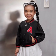 KLIKEN ID Varsity Kids BLACK Initial A (CUSTOMIZED INITIAL/ COLOR/ SCREEN PRINTING EMBROIDERED) (1th