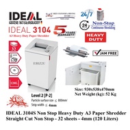 IDEAL 3104 S 4mm Non Stop Heavy Duty A3 Paper Shredder Straight Cut 32 sheets 120 Liters 3104S