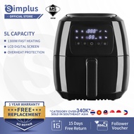Simplus Digital Air Fryer 5L 1300W 8 Preset Menus 60min Preset Timer Touch Control LCD Display Non Stick
