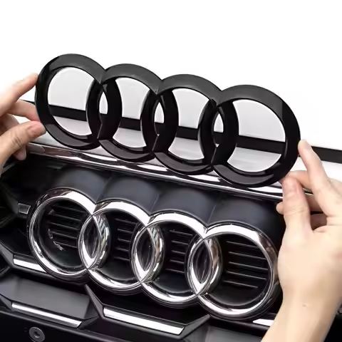 For Audi A1 A3 A4 A5 A6 A8 Q2 Q3 Q5 Q6 Q7 Q8 TT RS Car Silver/Black Four Ring 3D ABS Front Engine Co
