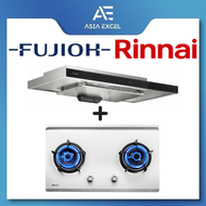 FUJIOH FR-MS2390R 90CM SLIMLINE HOOD WITH TOUCH CONTROL + RINNAI RB-72S 2 BURNER HYPER FLAME STAINLESS STEEL BUILT-IN HOB