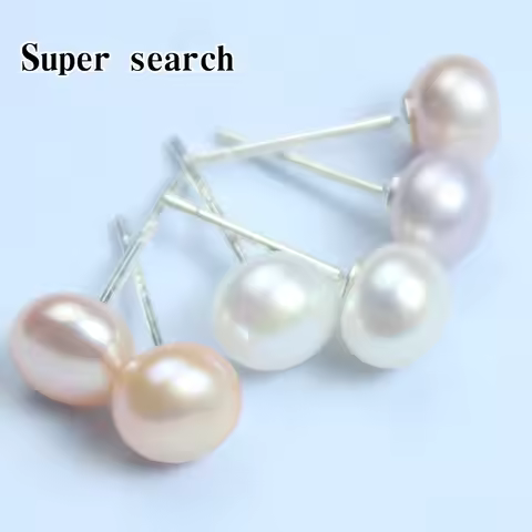 Real 925 Sterling Silver Earrings Natural Freshwater Pearl Stud Errings Jewelry for Women Fashion Bi