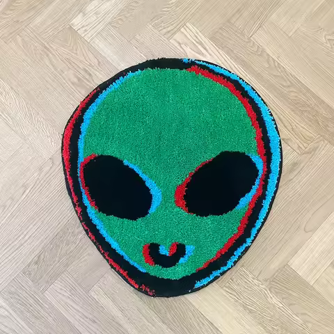 Green Alien ET Tufted Rug Bathroom Mat Super Absorbent Rug Washable Shower Bath Rug for Bedroom Deco