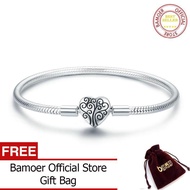 BAMOER จัดส่งฟรี100% 925เงินสเตอร์ลิงฤดูใบไม้ผลิต้นไม้รูปหัวใจโซ่เข็มกลัดงูสร้อยข้อมือเนื้อเงินสเตอร