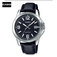 Velashop นาฬิกาข้อมือผู้ชายคาสิโอ Casio Standard  สายหนัง สีดำ หน้าปัดดำ รุ่น MTP-V004L-1BUDF MTP-V004L-1B MTP-V004L