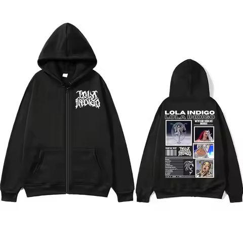 Singer Lola Indigo Tour 2025 Zipper Hoodie Hip Hop Vintage Zip Up Hooded Sweatshirt Men Women Casual