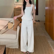 Shalldoer | Summer Outfit Set Open Back Bandage Top and Wide Leg Trousers