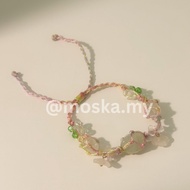 moska.my Green Jade Stone Flower Bracelet Gelang Manik Gelang Serut Adjustable Size Bracelet  Women
