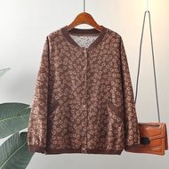 【มีไซส์ใหญ่】Plus Size 3XL-8XL Womens Floral Printed Vintage Autumn Spring Cardigans Long Sleeved But