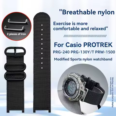 For Casio PROTREK PRG-240/PRG-130Y/T PRW-1500 Specialized Interface nylon Replacemnet Strap Modified