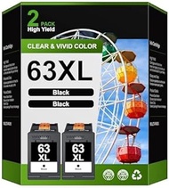 63XL Black Ink Cartridge 63XXL Replacement for HP Ink 63 63XL Black 63XL Ink Cartridges Combo Pack Works with DeskJet 1112, 2100 3600 Series, Envy 4500 OfficeJet 3800 4600 5200 Series F6U62AN, 2 Pack