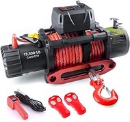 Rock-Hulk 13500 lb Waterproof Synthetic Red Rope Winch Load Capacity Electric Winch Kit,Winch with Wireless Handheld Remotes and Wired Handle Recovery Traction Tracks