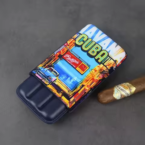 Classic Cigar Case Leather Cigar Cigarrate Box Pocket Cuba Cigar Humidor Holder Travel Smoking Acces