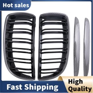 Car Carbon Fiber Look Front Kidney Grille Dual Slats Grill for     3 Series E90 E91 2005-2008
