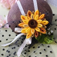【洋粋スタイル】つまみ細工手作－和洋禮帽。洋風向日葵(深咖)
