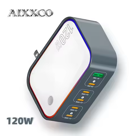 AIXXCO 120W GaN Fast Charger 6-Port USB-C PD QC 3.0 Desktop Charging Station for Laptops iPhone iPad