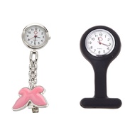 Pink Bowknot Quartz Movement Clip Nurse Brooch Fob Watch &amp; Silicone Nurses Fob Watch (Washable, Infection Free)Black