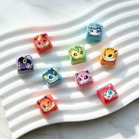 9Pcs Pokemon Eevee Keycaps Anime Theme Peripheral Mechanical Keyboards Decortion Original Factory MO