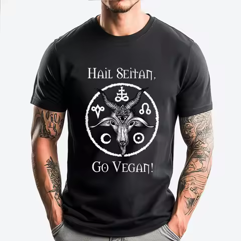 Hail Seitan Go Vegan Black Metal Occult Vegetarian Free Shippping Items Lowest Prices T Shirt Man Co