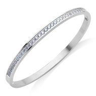555jewelry กำไลข้อมือ สแตนเลสสตีลแท้ แบบวงรีเปิด-ปิดได้ ประดับเพชร CZ  รุ่น MNC-BG369 - สร้อยข้อมือผ