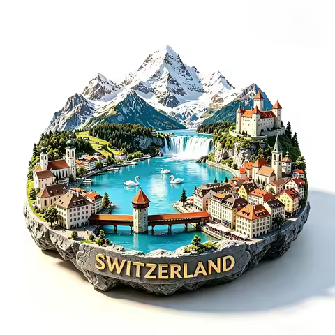 Switzerland Fridge Magnets Metal Alloy Material Alps Travel Souvenirs Luzern Kapellbrücke Fridge Sti
