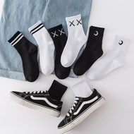 {CAES Premium}ลายสีทึบผ้าฝ้าย U Nisex ถุงเท้า Streetwear ฮาราจูกุสีดำสีขาวคู่สเก็ตบอร์ดถักสบายๆกีฬาแฟชั่นถุงเท้า