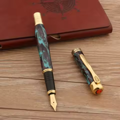 2021 High Quality Pimio 200 Metal Fountain Pen Blue Marble Golden Stationery Student Office School S