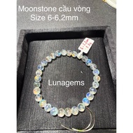 (k)(6-6.32mm)Moonstone bracelet with strong fire rainbow beads in vip size 6-6.3mm