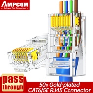AMPCOM CAT6 CAT5E ผ่าน RJ45เครือข่าย Modular Plug ตัวเชื่อมต่อ UTP 3/50μ Gold-Plated 8P8C Crimp End สำหรับ Ethernet