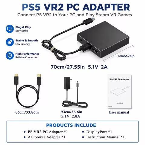 PS5 VR2 PC Adapter PSVR2 Computer Connection Converter Kit for Steam VR Games Gaming Accessories