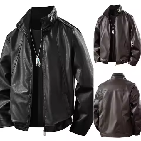 Plus Size 8XL 7XL New Leather Jacket for Men in Spring Autumn Stand Up Collar Leather Jacket High-en