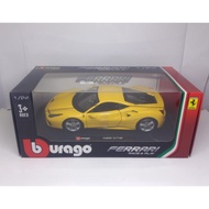 Diecast Miniature Ferrari Car 488 GTB 1:24 Yellow Color