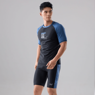 ชุดว่ายน้ำกีฬาสำหรับผู้ชายโปรเฟสชั่นแนล 2 ชิ้น/เซต: 1 ชิ้น เสื้อแขนสั้นกันครีบ, 1 ชิ้น กางเกงว่ายน้ำ
