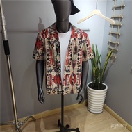 Baju Kolar Cuba Eksotik Fesyen Baju Nipis V-Leher Bergaya Lelaki Musim Panas Corak Hawaii Bergaya