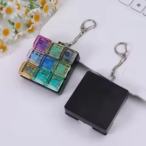 Hot Hot 1Pc Button Keycap Keychain 9 Keys Keyboard Decompression Toys DIY Keyboard Keychain Toys Gif