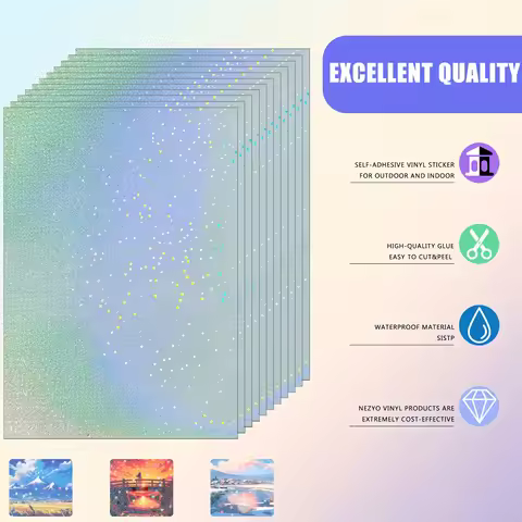 50 Sheets Sand Stars Holographic Sticker Paper (7.37×10.41 cm), Journal Embellishments, Party Decora