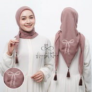 Hijab Segi Empat Paris Tasel Bordir Motif Pita /Kerudung Coquette Paris Pita / kerudung Ribbon