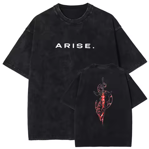 ARISE Solo Leveling T-shirt Manga Graphic T Shirt Vintage Washed Cotton Tshirts Short Sleeve Tee Men