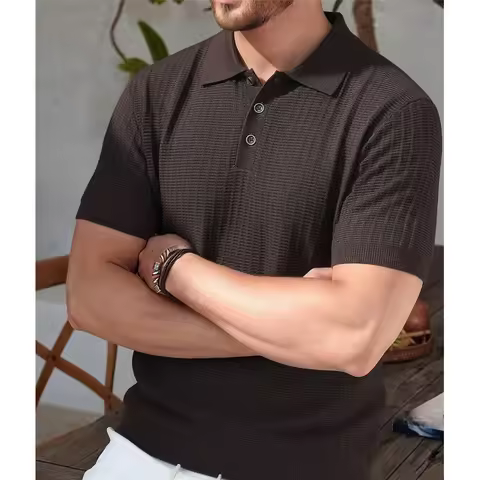 US Size Mens Knit Top Shirt Men's Polo Shirts Short Sleeve Knit Shirts Casual Stretchy Golf Polo Old