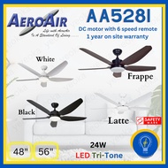 [YEOKA LIGHTS AND BATH] AEROAIR AA528i 48/56 Inch DC Brushless Motor Ceiling Fan with 3 tone LED Light and Remote Contro