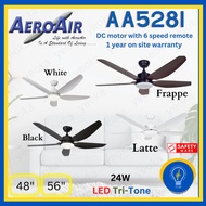 [YEOKA LIGHTS AND BATH] AEROAIR AA528i 48/56 Inch DC Brushless Motor Ceiling Fan with 3 tone LED Lig
